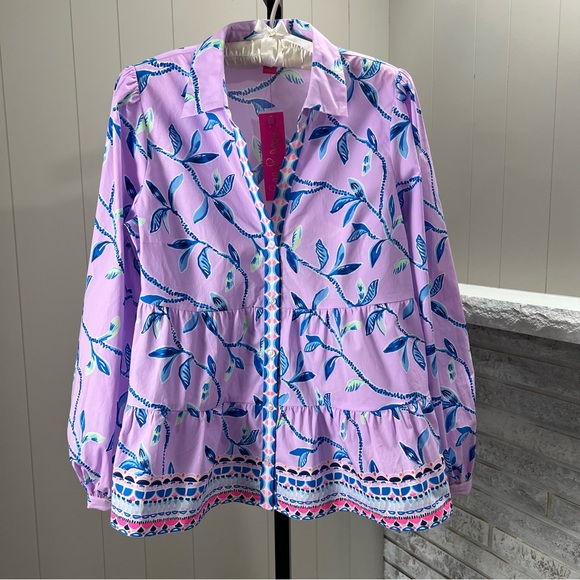 Lilly Pulitzer Kenna Stretch Top Purple Iris Slathouse Jungle Engineered M NWT